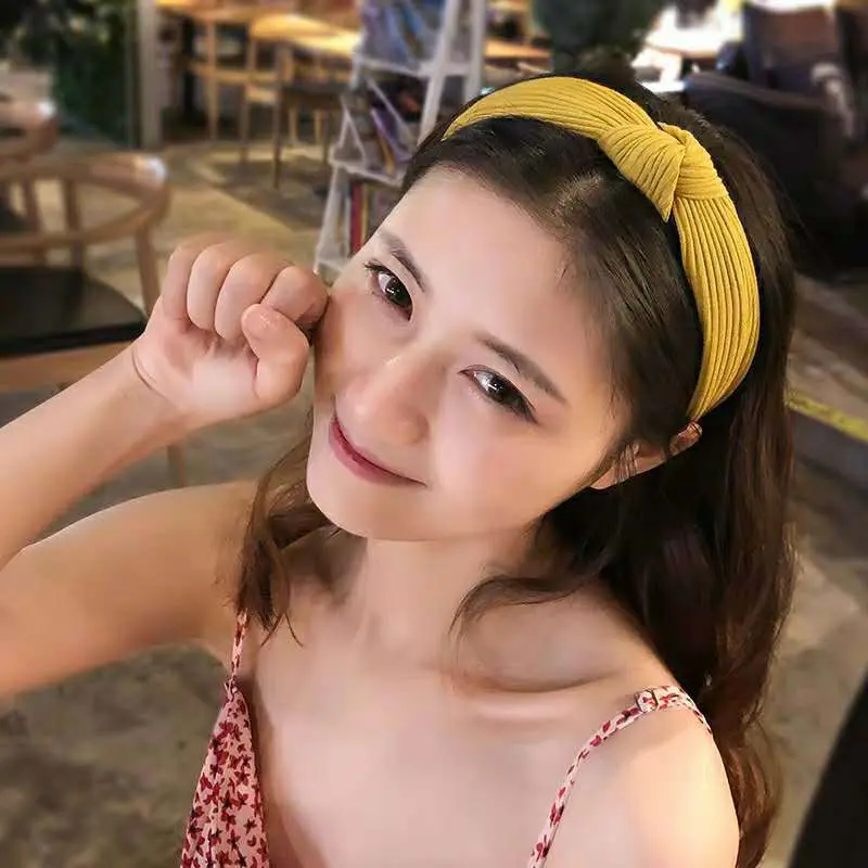 Korean Fashion Solid Color Women Headbands Autumn Winter Wide Cross Knotted Elastic Hair Hoop Girls Elegant Female Headwear