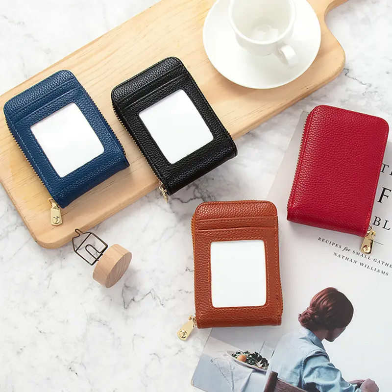 1PC Men Women's Business Card Holder Zipper Pocket Waterproof Small Coin Purse Casual Money Bag Bank Card Organizer Wallet
