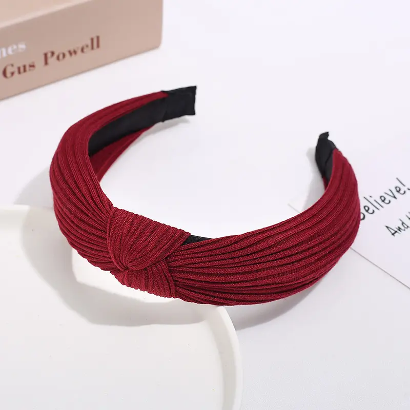 Korean Fashion Solid Color Women Headbands Autumn Winter Wide Cross Knotted Elastic Hair Hoop Girls Elegant Female Headwear