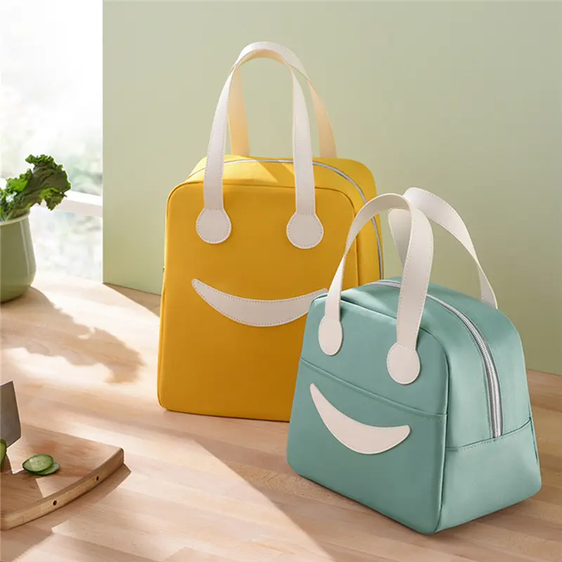 Cute Portable Lunch Box Bag Smiley Face Aluminum Foil Insulated Lunch Bag Picnic Dinner Storage Container Bento Bag