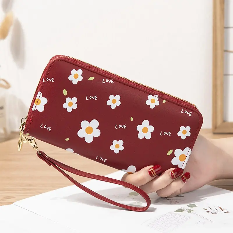 Flower Print Women Long Wallets PU Leather Large-Capacity Zipper Purse Mobile Phone Clutch Money Bag  ID Credit Card Holder