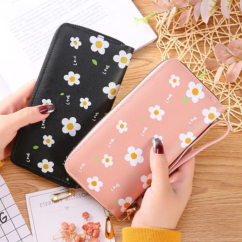 Flower Print Women Long Wallets PU Leather Large-Capacity Zipper Purse Mobile Phone Clutch Money Bag  ID Credit Card Holder