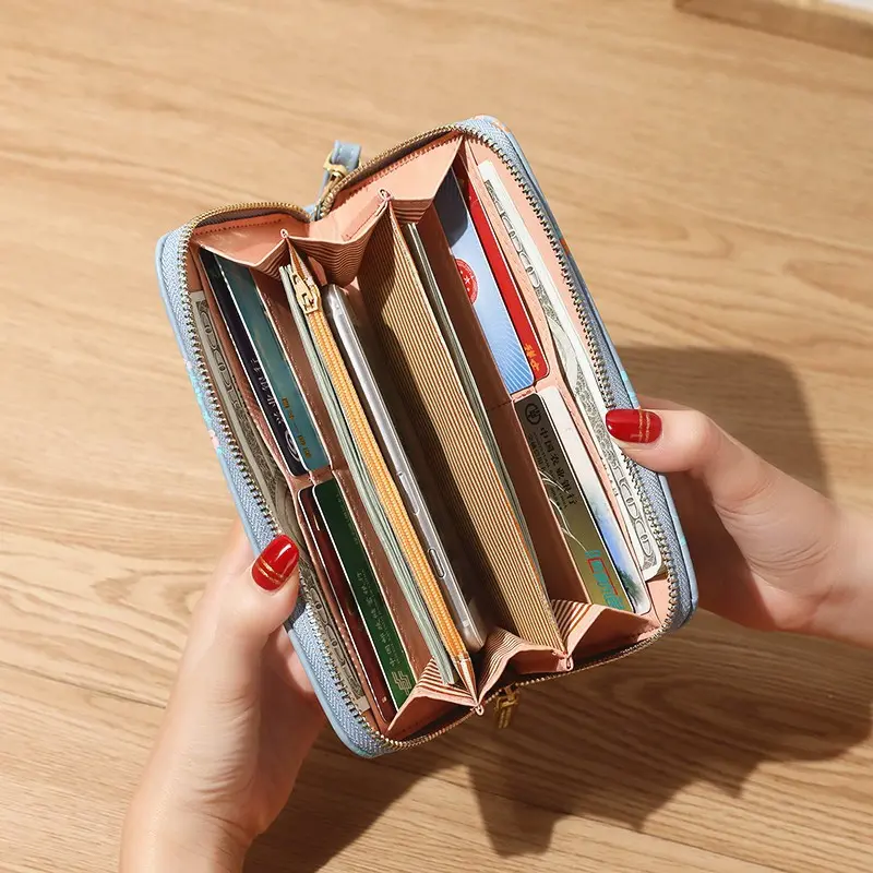 Flower Print Women Long Wallets PU Leather Large-Capacity Zipper Purse Mobile Phone Clutch Money Bag  ID Credit Card Holder