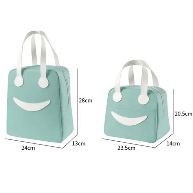 Cute Portable Lunch Box Bag Smiley Face Aluminum Foil Insulated Lunch Bag Picnic Dinner Storage Container Bento Bag