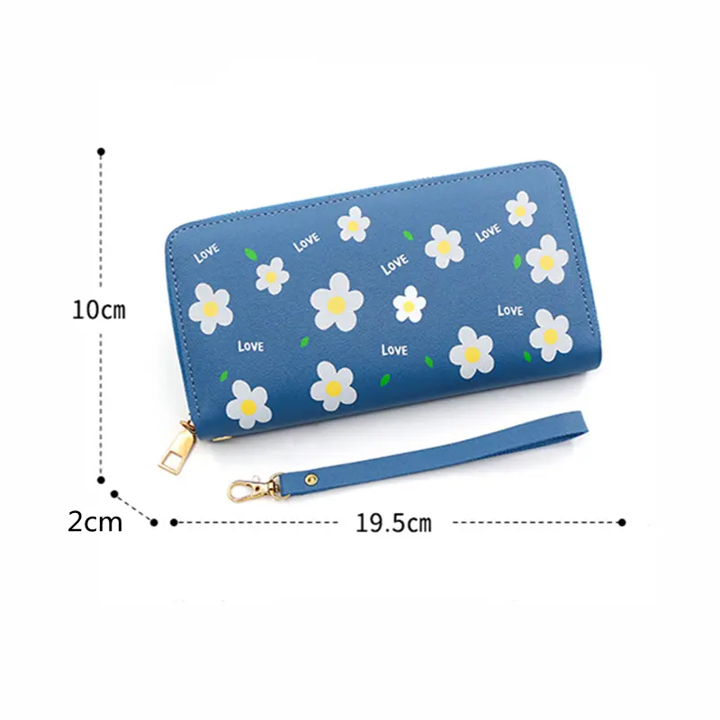 Flower Print Women Long Wallets PU Leather Large-Capacity Zipper Purse Mobile Phone Clutch Money Bag  ID Credit Card Holder
