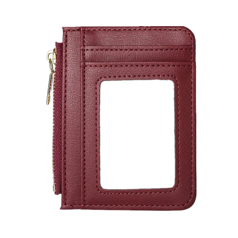 1 PC PU Leather Zipper Thin Business Card Holder Cover Korean Mini Women's Wallets Small Female Coin Purses Money Bag Clip