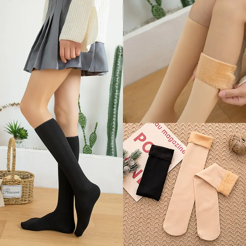 Thicken Warm Long Tube Show Socks Women Long Stocking Skin Color Knee-length Calf Socks Women Skirt Clothing Matching Winter