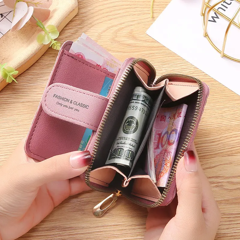1PCS Ladies Short Wallet Embroidery Love Heart Zipper Hasp Clutch Small Coin Purses ID Credit Card Holder Money Bag Handbags