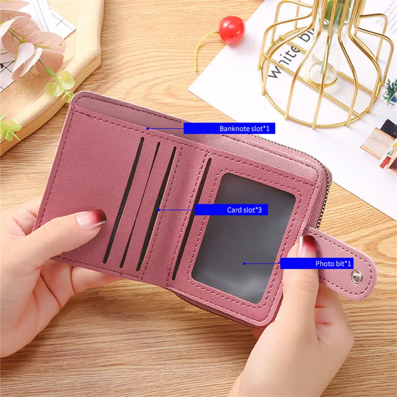 1PCS Ladies Short Wallet Embroidery Love Heart Zipper Hasp Clutch Small Coin Purses ID Credit Card Holder Money Bag Handbags