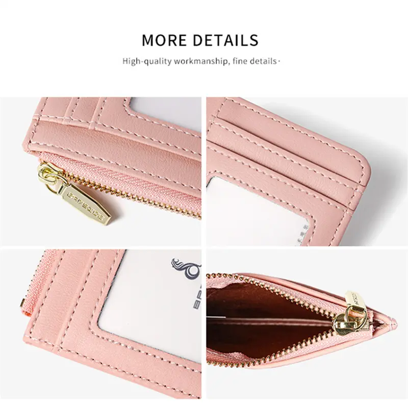 1 PC PU Leather Zipper Thin Business Card Holder Cover Korean Mini Women's Wallets Small Female Coin Purses Money Bag Clip