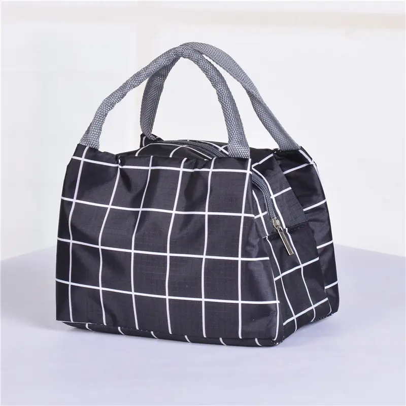 Fashion Lattice Lunch Bag Large-Capacity Waterproof Polyester Fabric Tote Box Portable Women Kids Men Insulation Hand Pack