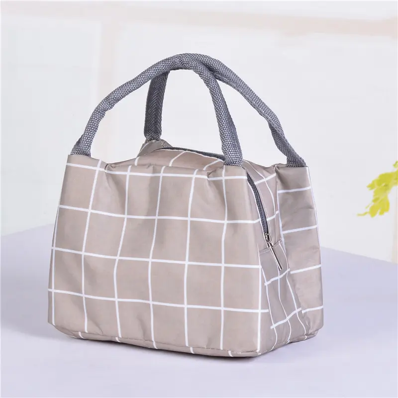 Fashion Lattice Lunch Bag Large-Capacity Waterproof Polyester Fabric Tote Box Portable Women Kids Men Insulation Hand Pack