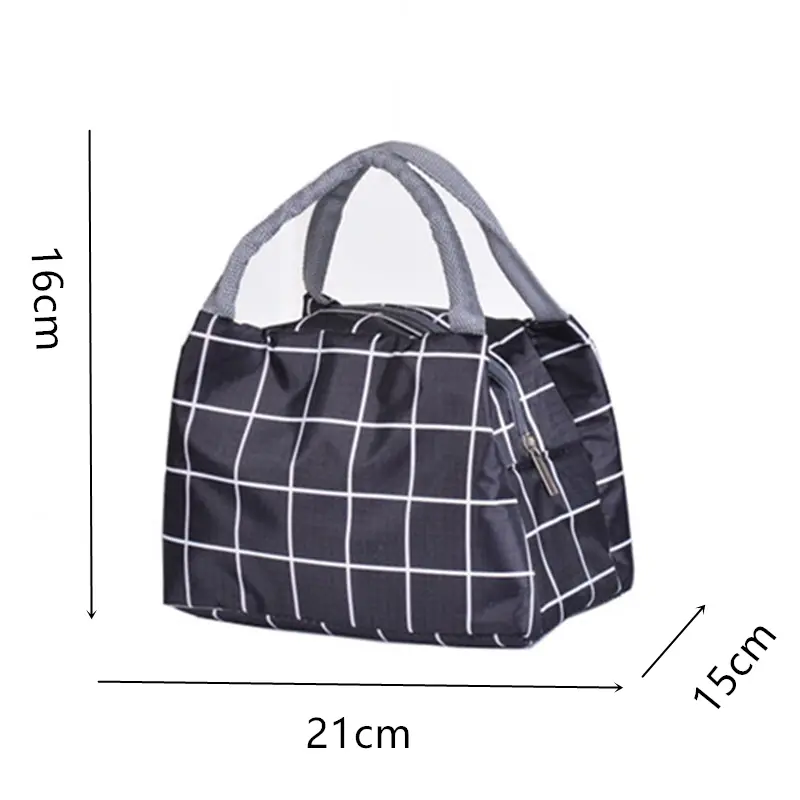 Fashion Lattice Lunch Bag Large-Capacity Waterproof Polyester Fabric Tote Box Portable Women Kids Men Insulation Hand Pack
