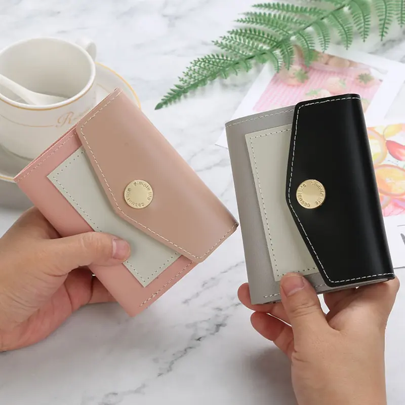 Women Short Wallets Multi-Card Position Coin Purse PU Leather Patchwork Hasp Bank ID Card Hold Fashion Lady Envelope Money Bag