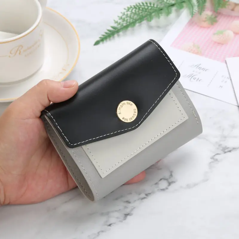 Women Short Wallets Multi-Card Position Coin Purse PU Leather Patchwork Hasp Bank ID Card Hold Fashion Lady Envelope Money Bag