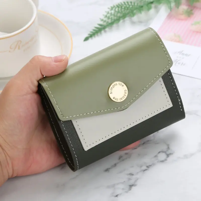 Women Short Wallets Multi-Card Position Coin Purse PU Leather Patchwork Hasp Bank ID Card Hold Fashion Lady Envelope Money Bag