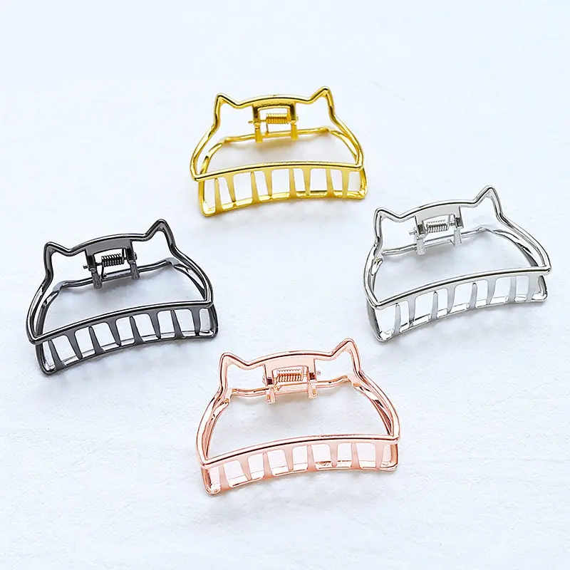 Vintage Metal Geometric Hair Claw Cute Cat Ears Clamps Korean Women Girls Hair Styling Tools Solid Color Hairpin Accessories