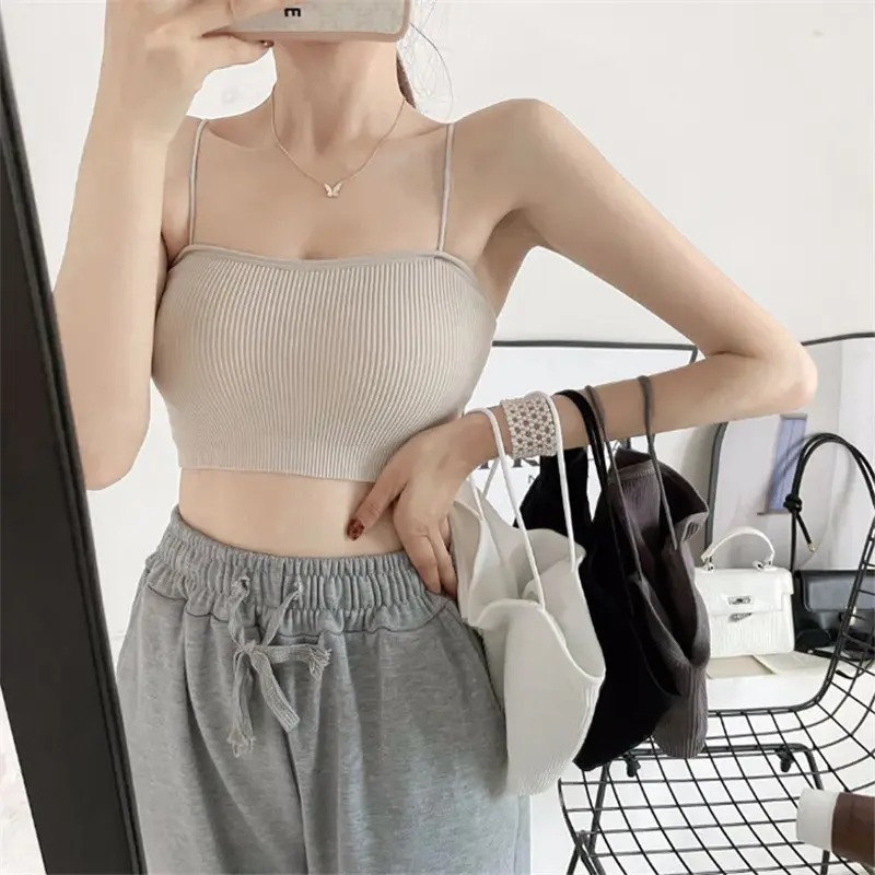 Women's Stripe Sexy Tube Crop Tops for Summer Soft One-Size Seamless Girls Female Lingerie No Steel Ring Bras Underwear Bralette