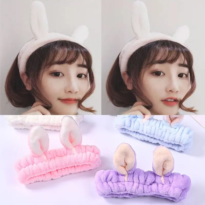 Korean Women's Flannel Headband Creativity Cute Cat Ears Face Wash Hair Band Soft Elastic Hair Hoop Girl Fashion Accessories