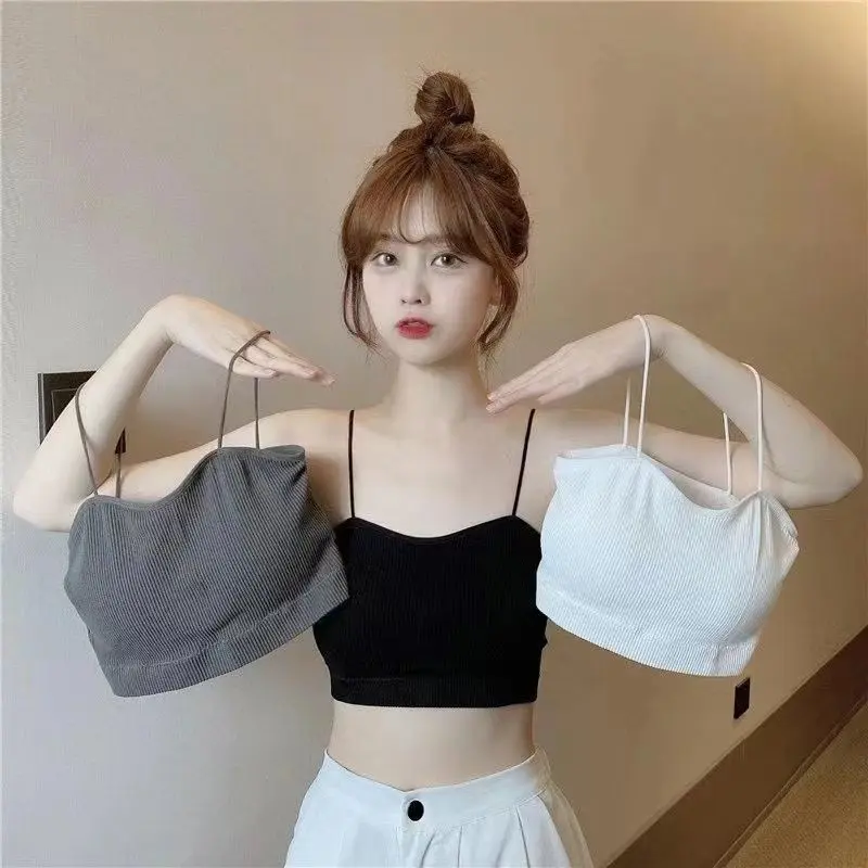 Women's Stripe Sexy Tube Crop Tops for Summer Soft One-Size Seamless Girls Female Lingerie No Steel Ring Bras Underwear Bralette