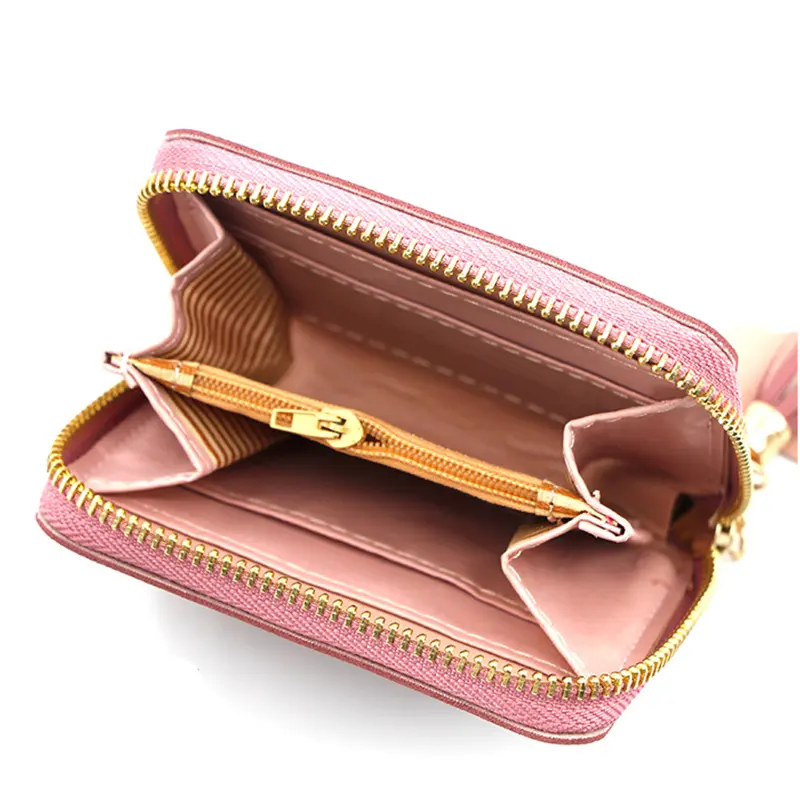 Plum Embroidered Women Short Zipper Wallet Fashion Ladies Small Clutch Casual Card Holder Solid Color PU Leather Female Purse