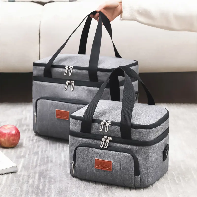 Large Capacity Double Layers Insulation Lunch Bags Multifunctional Travel Picnic Waterproof Lunch Box with Shoulder Strap