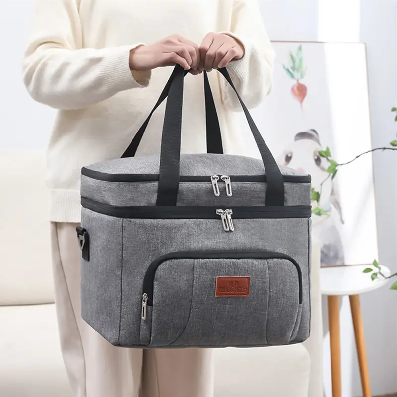 Large Capacity Double Layers Insulation Lunch Bags Multifunctional Travel Picnic Waterproof Lunch Box with Shoulder Strap