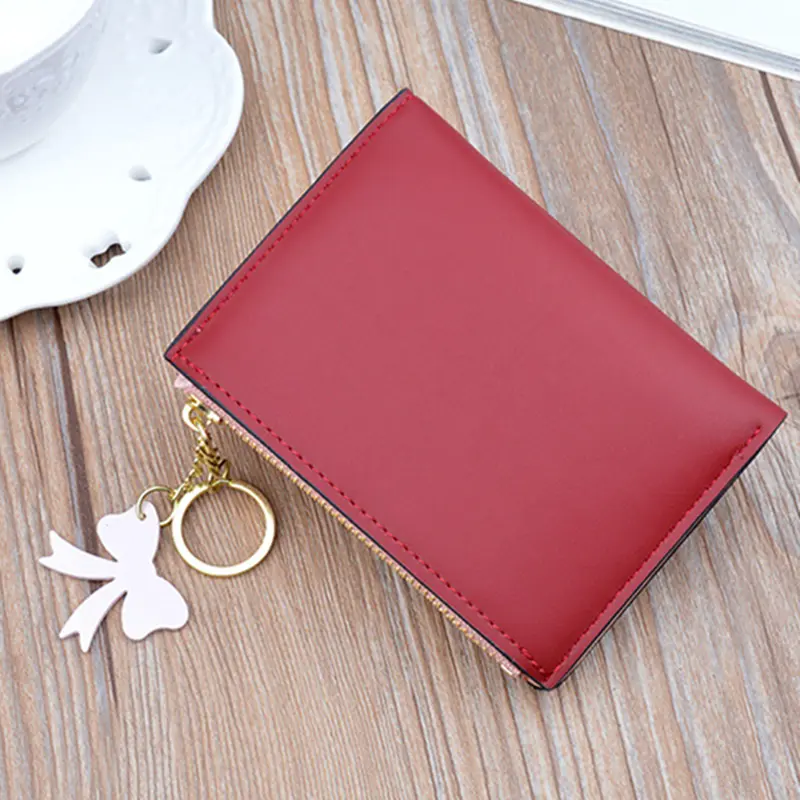 Women's Leaf Decoration Short Wallets PU Leather Buckle Zipper Card Holders Fashion Tassel Mini Clutch Female Small Coin Purses