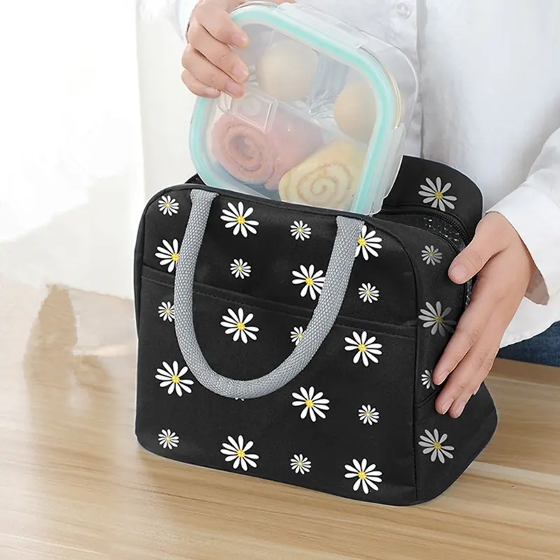 Small Daisy Portable Insulation Bag Japanese-style Office Worker Lunch Bag Student Lunch Box Bag Food Container Bento Pouch