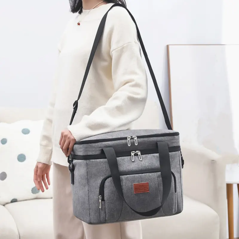 Large Capacity Double Layers Insulation Lunch Bags Multifunctional Travel Picnic Waterproof Lunch Box with Shoulder Strap