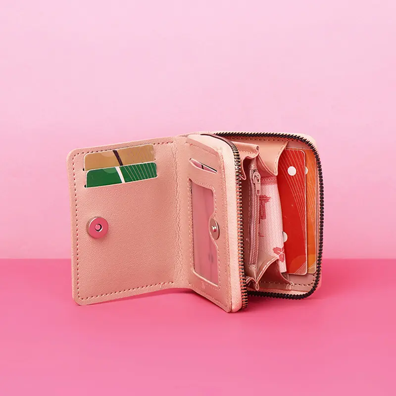 Women's Short Wallets Square Zipper Mini Money Bag Korean Version Cute Pocket Purse Credit ID Card Holder Case Clip