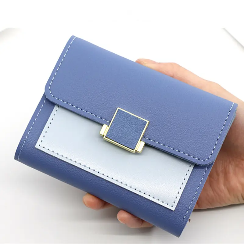 Fashion Ladies Short Wallet Three-fold Square Wallet Metal Buckle Multiple Cards Holder Female Coin Purse