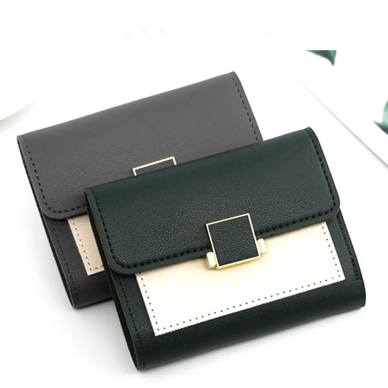 Fashion Ladies Short Wallet Three-fold Square Wallet Metal Buckle Multiple Cards Holder Female Coin Purse