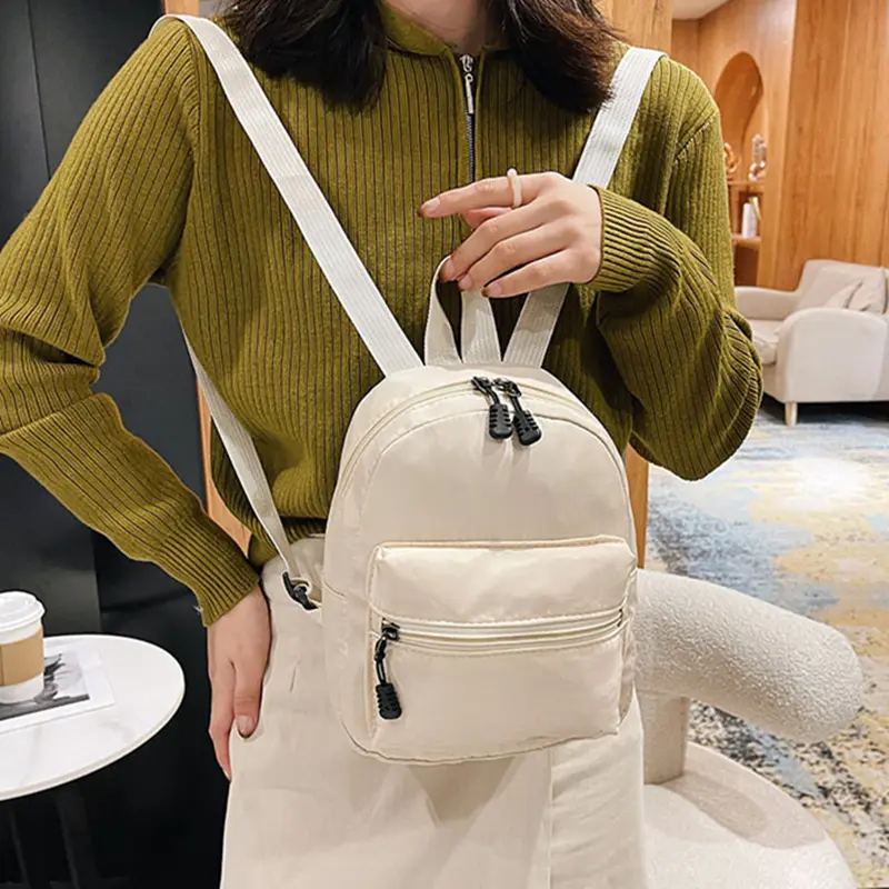 1PCS Fashion Women's Backpacks Mini Nylon School Bags White Rucksack For Teen Girls Travel Fashion Casual Backpack