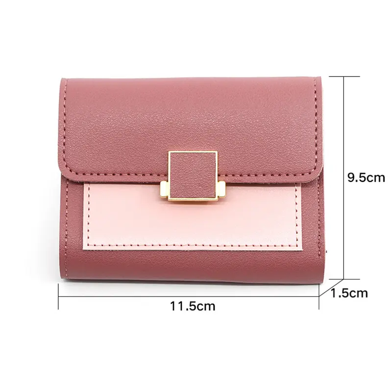 Fashion Ladies Short Wallet Three-fold Square Wallet Metal Buckle Multiple Cards Holder Female Coin Purse