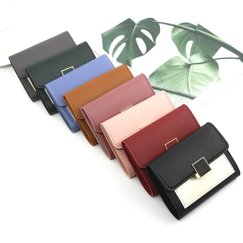 Fashion Ladies Short Wallet Three-fold Square Wallet Metal Buckle Multiple Cards Holder Female Coin Purse