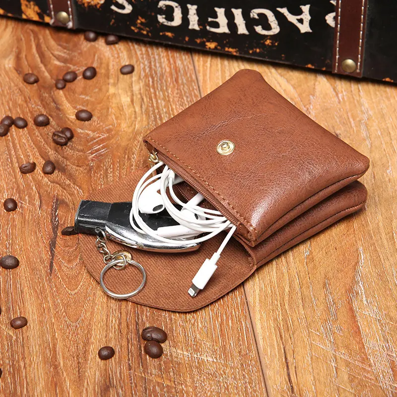 Double-layer Coin Purse Women Mini Wallet PU Leather Earphone Data Cable Bag Card Case Portable Money Organizer