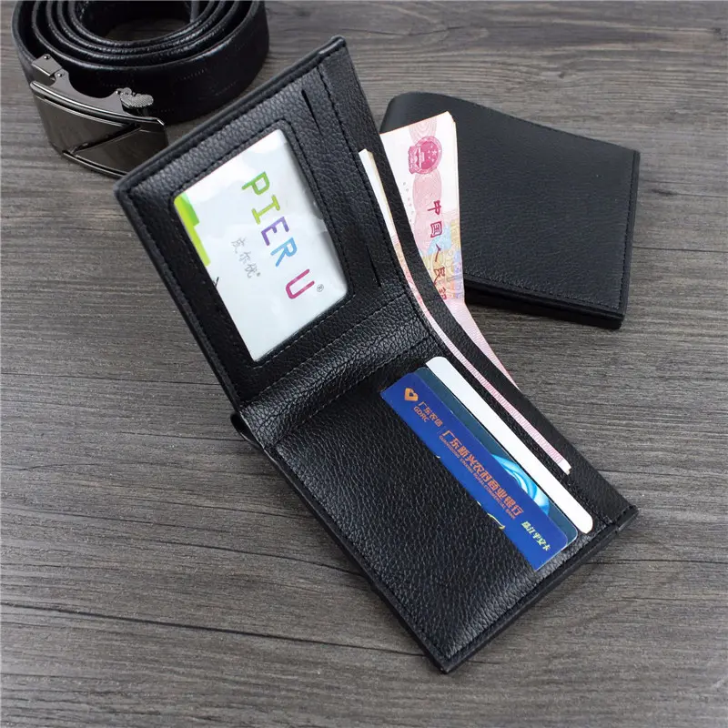 Fashion Men Bifold Wallets PU Leather Small Male Coin Business Purses Black Coffee Short Multifunction Credit Card Holders