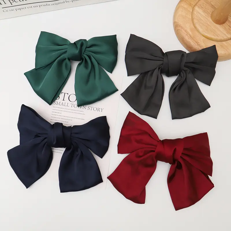 Big Bow Knot Spring Hair Clip Satin Two Layer Hairgrips Women Girls Sweet Long Ribbon Ponytail Hairpin Headwear Accessories
