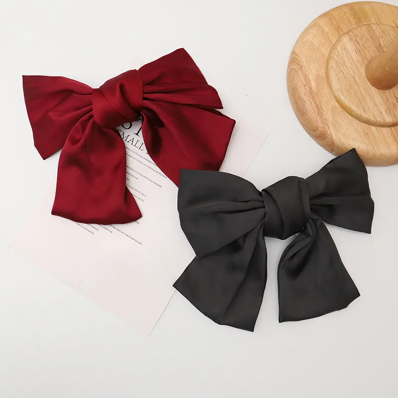 Big Bow Knot Spring Hair Clip Satin Two Layer Hairgrips Women Girls Sweet Long Ribbon Ponytail Hairpin Headwear Accessories