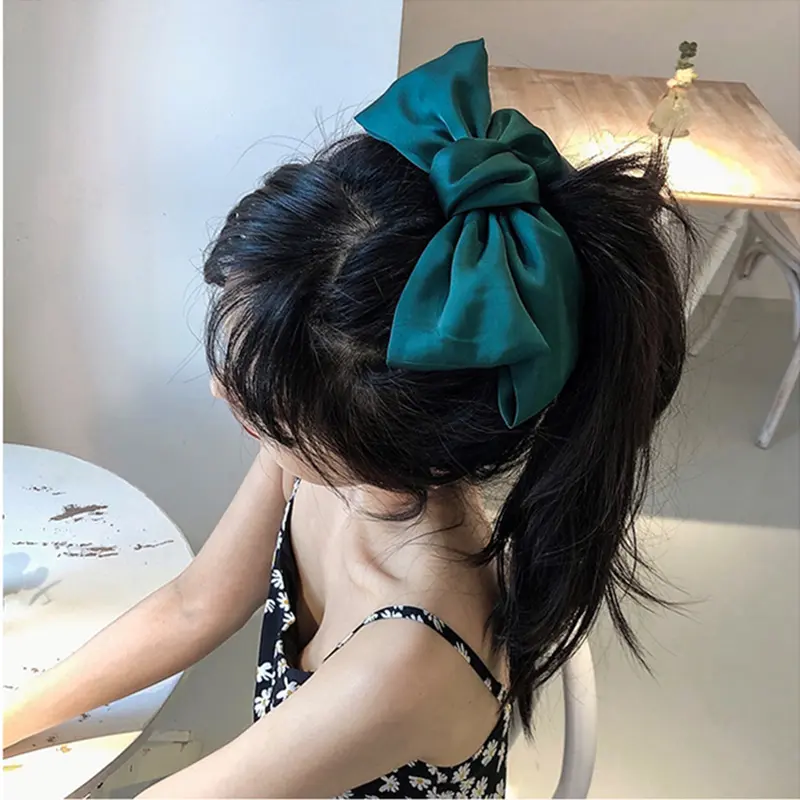 Big Bow Knot Spring Hair Clip Satin Two Layer Hairgrips Women Girls Sweet Long Ribbon Ponytail Hairpin Headwear Accessories