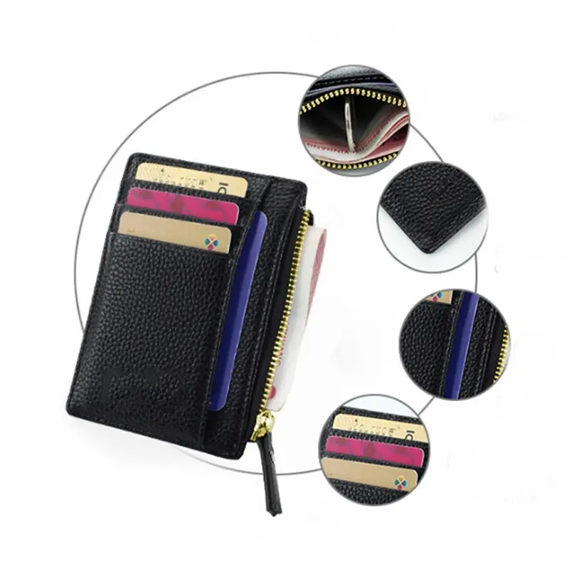 Wallet Mini PU Leather Card Holders Card Slots Purse Small Men Wallet Women Zipper Coin Pocket Ultra Thin Wallet Cardholder