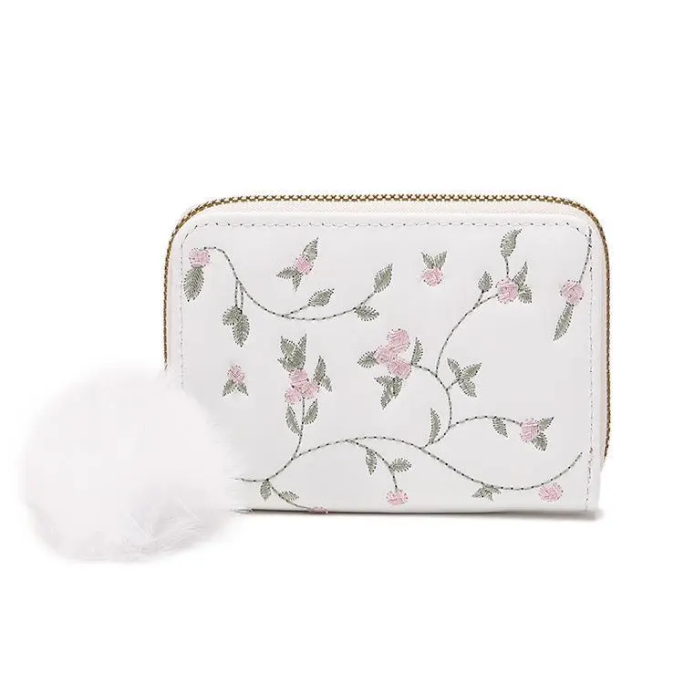 flower Embroidered Women Short Wallet Zipper Chinese Style  Purse Ladies Small Clutch Card Holder Pu Leather Female Coin Purse