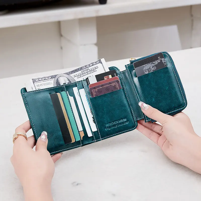 RFID Card Holder Wallets for Women Luxury Designer Purse Short Billfold Women's PU Leather	Zipper	Coin Bag Female Wallet