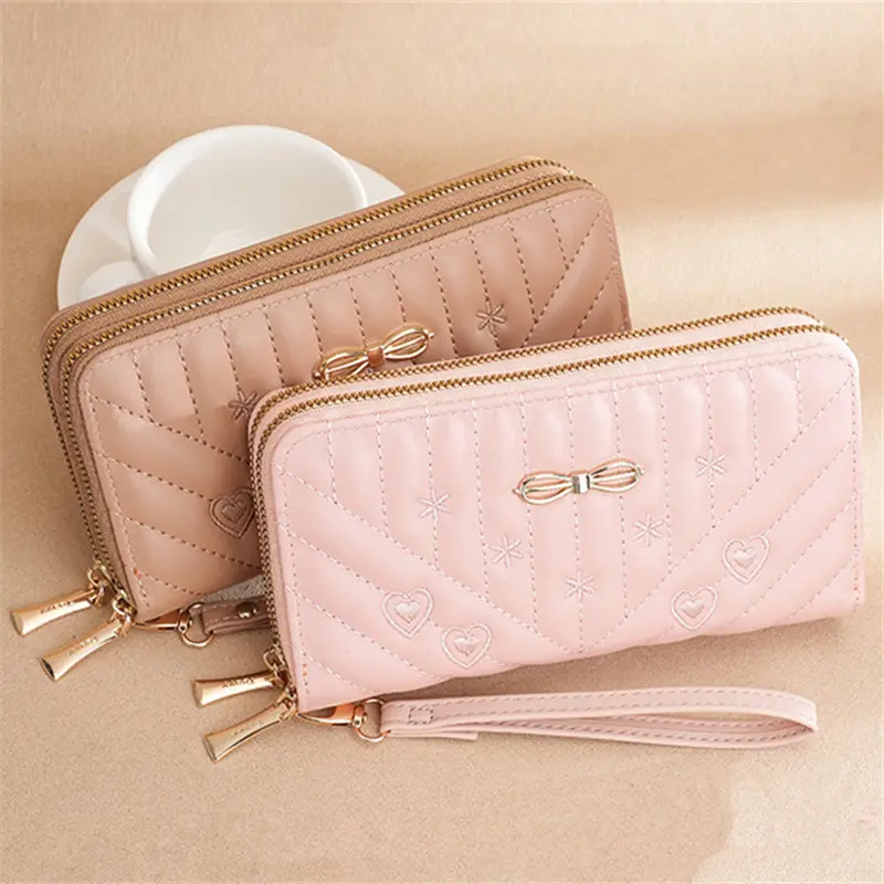 Long Women's Wallet Double Zipper Clutch Money Clip Female Leather Tassel Coin Bag Card Holder Large Capacity Embroidery Purse