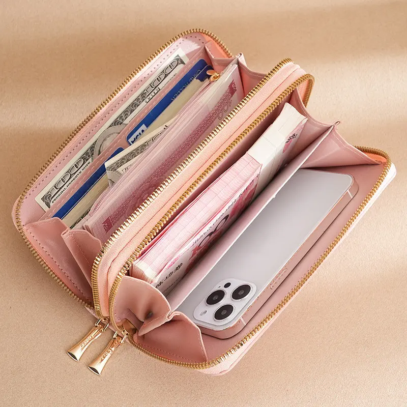 Long Women's Wallet Double Zipper Clutch Money Clip Female Leather Tassel Coin Bag Card Holder Large Capacity Embroidery Purse