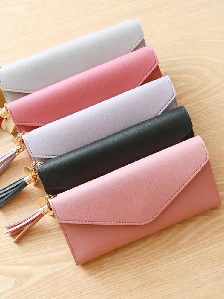 2024 Fashion Women Wallets Simple Zipper Purses Black White Gray Red Long Section Clutch Wallet Soft PU Leather Money Bag