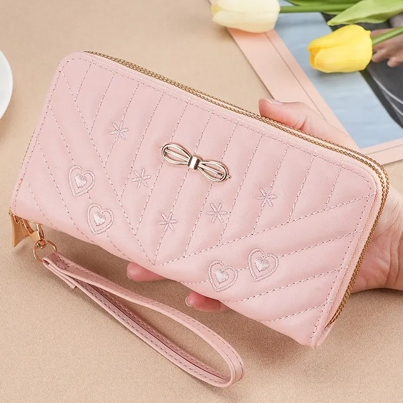 Long Women's Wallet Double Zipper Clutch Money Clip Female Leather Tassel Coin Bag Card Holder Large Capacity Embroidery Purse
