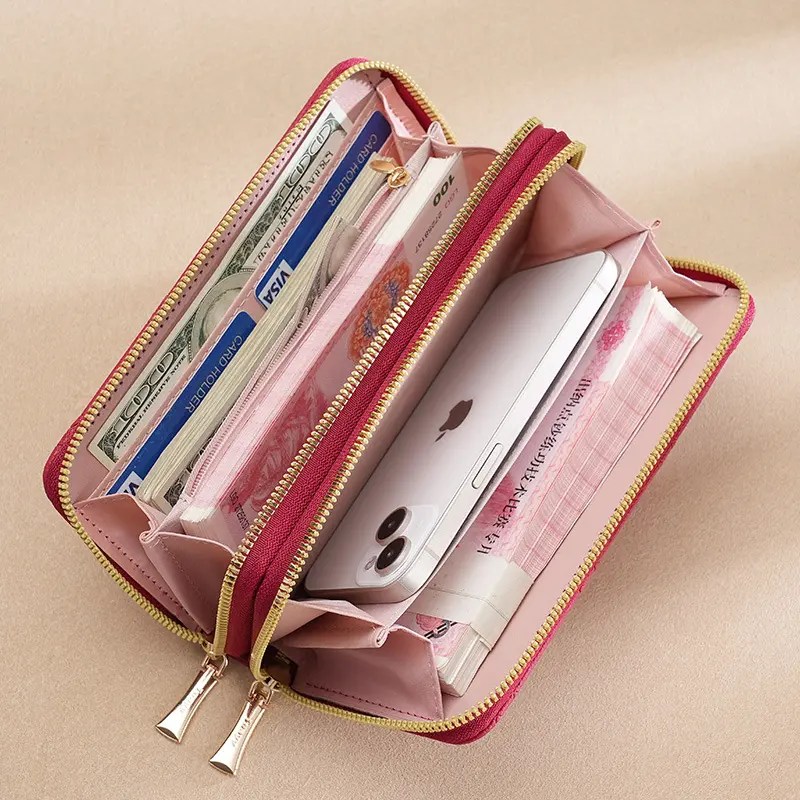 New Women's Long Wallet Korean Double Zipper Clutch Bag Large Capacity Bow Coin Pouch Card Holder Simple Female Purse for Ladies