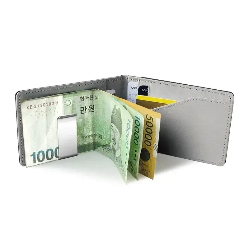 New Fashion Men's Leather Money Clips Wallet Multifunctional Thin Man Card Purses Women Metal Clamp for Money Cash Holder